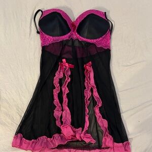 Elegant Black and Pink Lace Babydoll